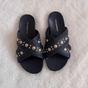 Black Studded Slide Sandals
